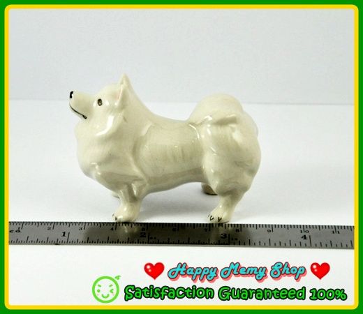   Figurine Ceramic Animal Statue White Cute American Eskimo Dog  