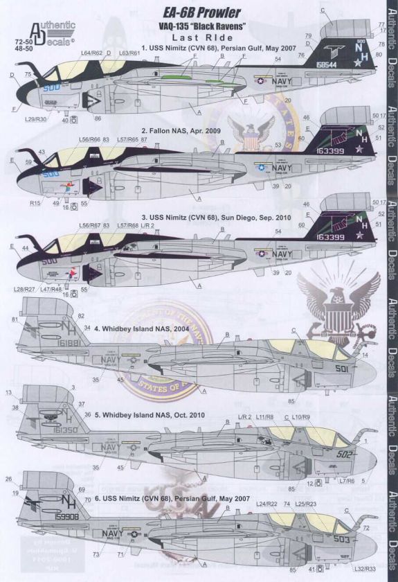   Decals 1/72 GRUMMAN EA 6B PROWLER VAQ 135 Black Ravens  