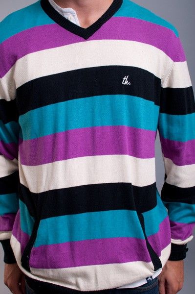   HUNDREDS STRIPED DOUGLAS COTTON CASHMERE V NECK SWEATER SIZE XL  