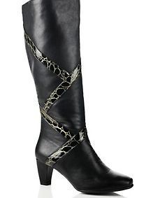 ANDIAMO CROCO EMBOSSED TALL DRESS BOOTS BLACK 7M  