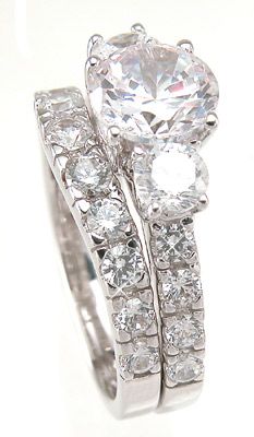 New 925 Sterling Silver CZ Wedding Set Ring  