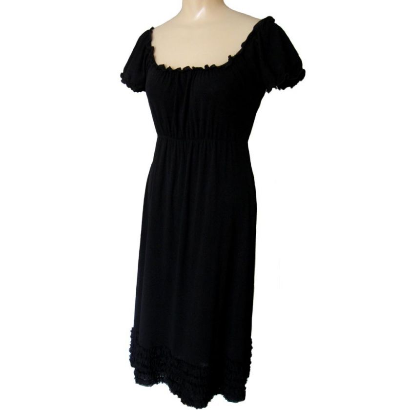 ANTHROPOLOGIE Odille Ruffle Babydoll Empire Dress Black S 4/6  