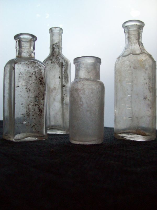 Antique Old Cork Top Utility Bottles X 4 Pcs  