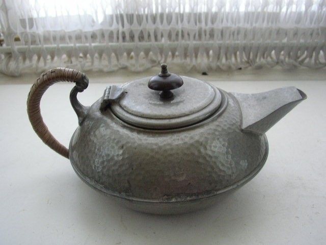 AntiqueRare Craftsman Sheffield Hammered Pewter Teapot  