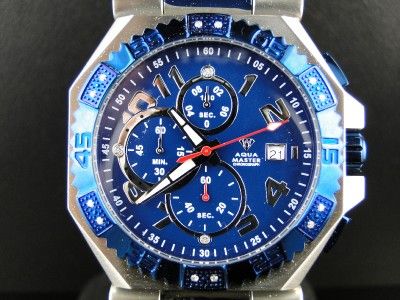 AQUA MASTER BLUE AND SILVER METAL BAND DIAMOND WATCH  