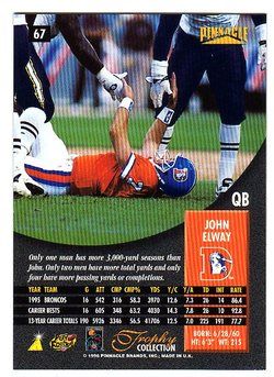 1996 PINNACLE #67 J ELWAY TROPHY COLLECTION CARD  