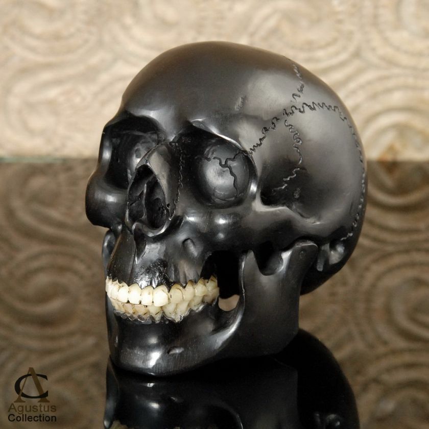 Human SKULL Huge Carving Arang Black Wood Art SCULPTURE by Master 