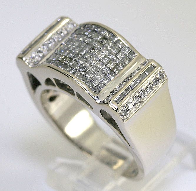 FLASHY MENS 2.40CT 126 PRINCESS ROUND BAGUETTE 14K WHITE GOLD STYLISH 