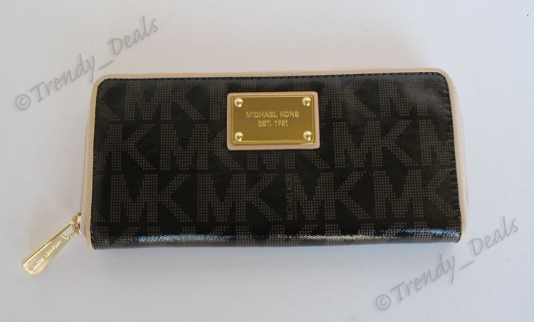 NWT Michael Kors Logo PVC Continental Jet Set Zip Around Wallet Clutch 