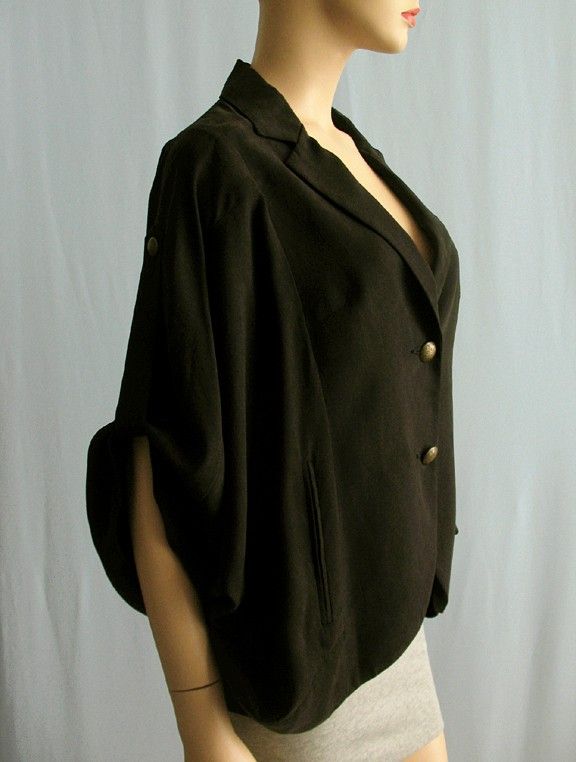 Trina Turk Capelet Jacket Poncho Black Silk 10 $238  