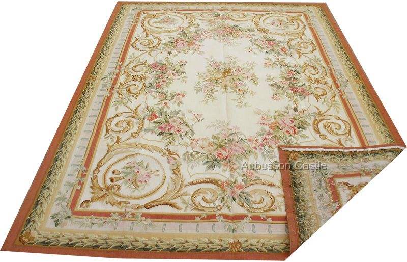 10 AUBUSSON RUG ~ PINK ROSES & CREAM BACKGROUND  