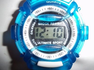 TIME CLUE QUARTZ WATCH TRANS SPORT BLUE MEN WOMEN LCD  