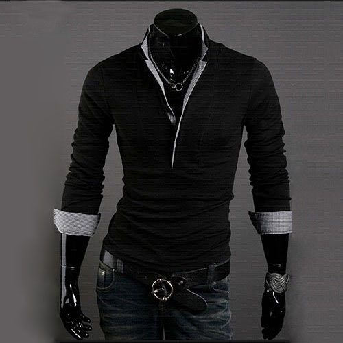   Shirt Slim Casual Shirt Long sleeved T shirt Cotton New B04  