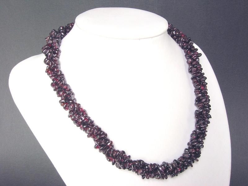 Necklace Red Garnet 22 3 Strands Chip Beads  