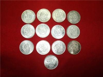 Bakers Dozen Un Pesos Unc Mixed Dates 1962 66 Mexico Morelos.10 silver 