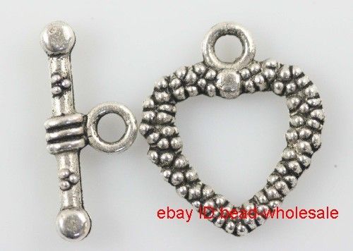 Free ship 7set tibetan silver heart toggle clasps  