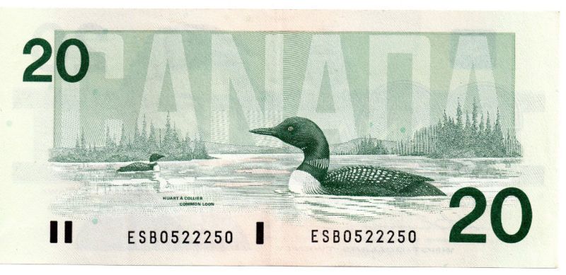 1991 Canadian $20 3 Digit Radar Bank Note 0522250 #222  