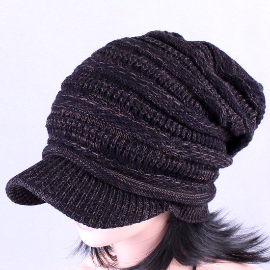 UniSex Brim Visor BEANIE Knit Crochet Cap Men Women Black White Ski 