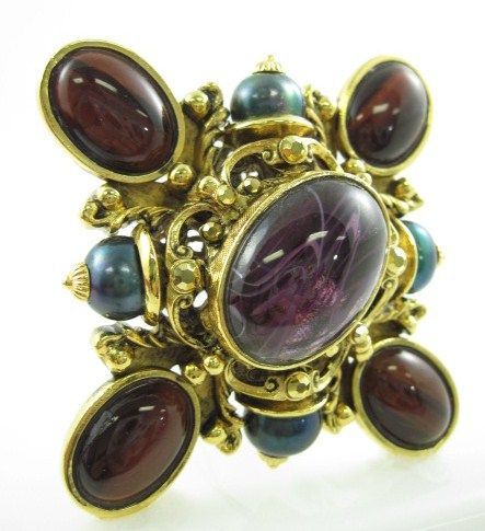 NWT BARRERA Gold Tone Poured Glass Large Brooch Pin  