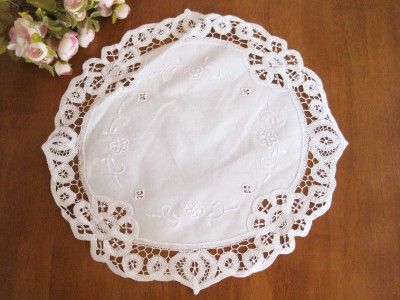 Elegant Hand Batten Lace Flower Embroidery Drawn Work Cotton Doily 