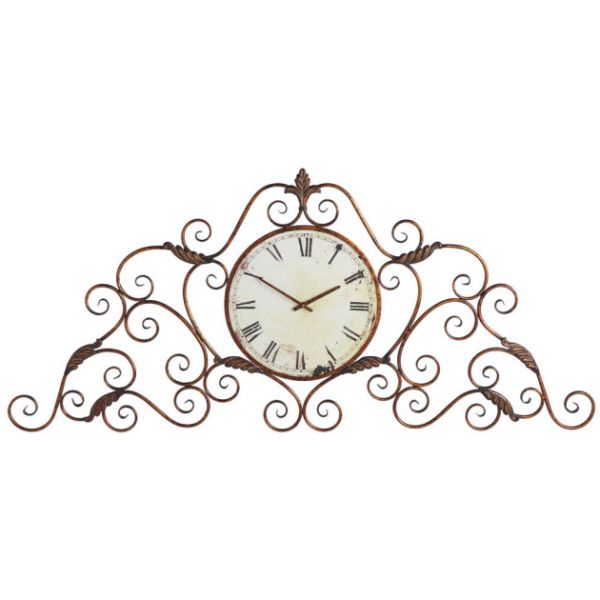 59W Tuscan Scroll ANTIQUE COPPER GOLD IRON WALL CLOCK  