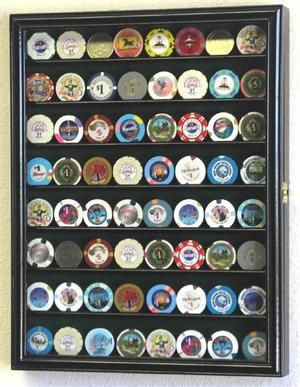 56 Casino Poker Chips Coin Cabinet Display Case Holder   LOCKABLE