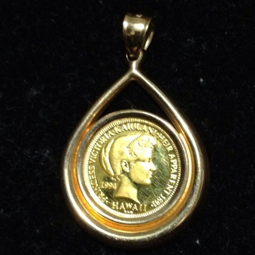 ROYAL HAWAIIAN PRINCESS KAILANI PENDANT GOLD COIN 950 MINTED  