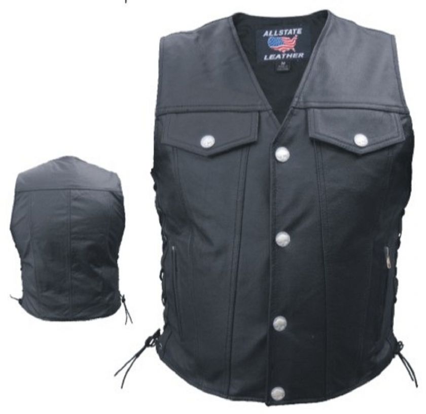 MENS COWHIDE LEATHER DENIM STYLE VEST MOTORCYCLE BIKER  