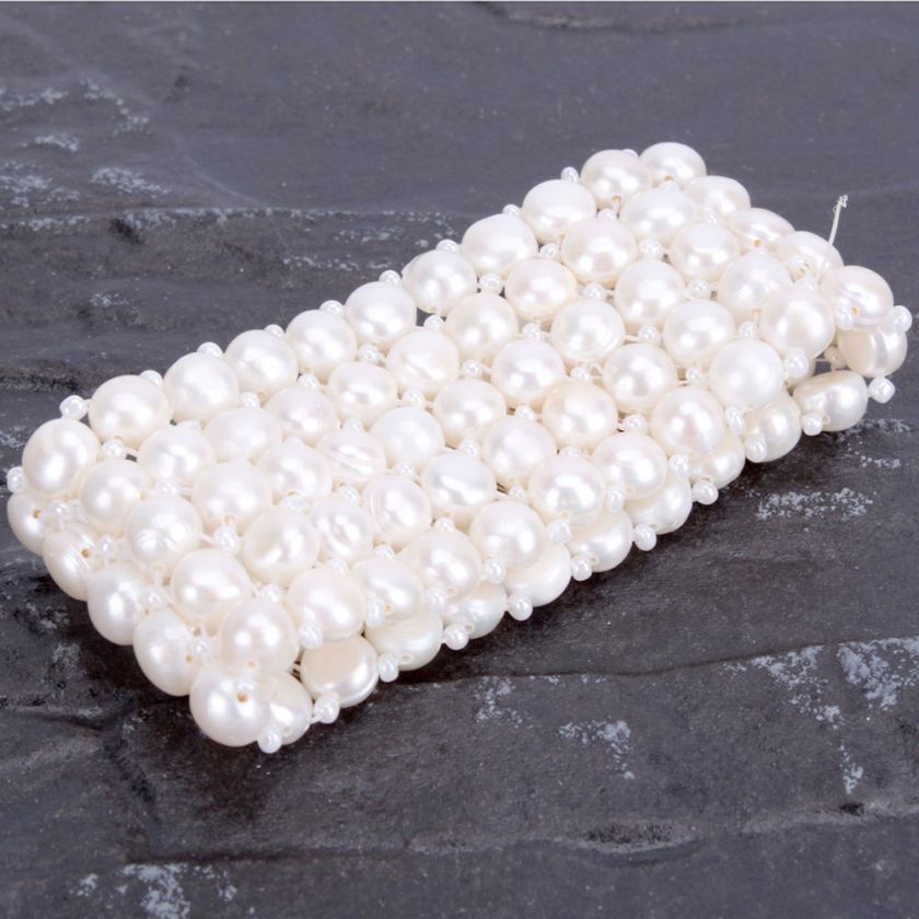 Lovely 5 Row White Freshwater Pearl Bracelet bangle  