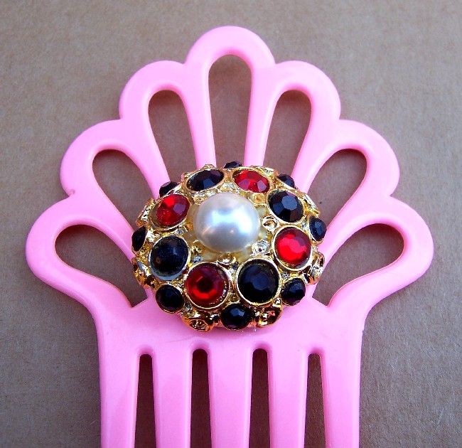 NEW PINK FANCY SPANISH PEINETA OR MANTILLA COMB WITH PRETTY OPENWORK 