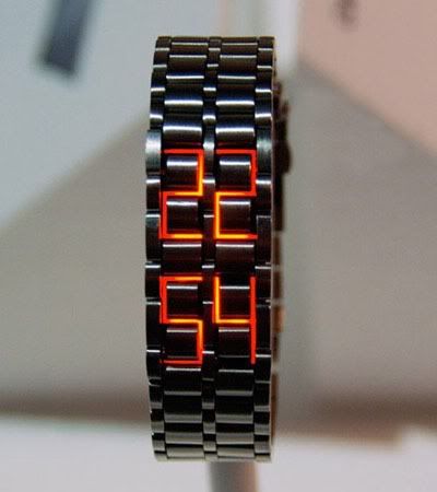 Black Band Digital Red LED Lava Wrist Watch Iron Metal Samurai Mens 