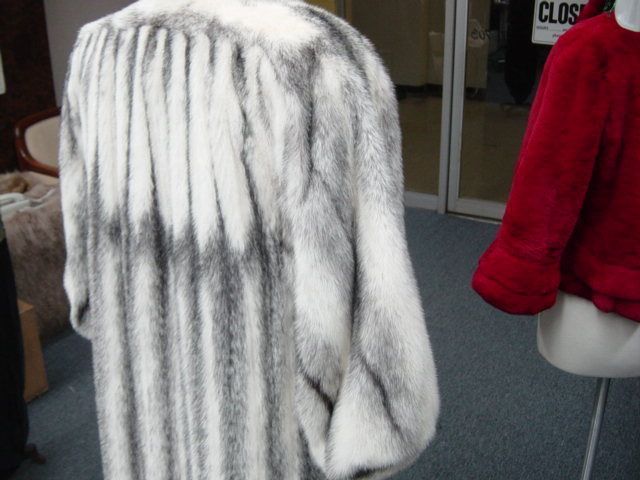 NATURAL Rare Color SILVER GREY Black CROSS MINK Full Length COAT 