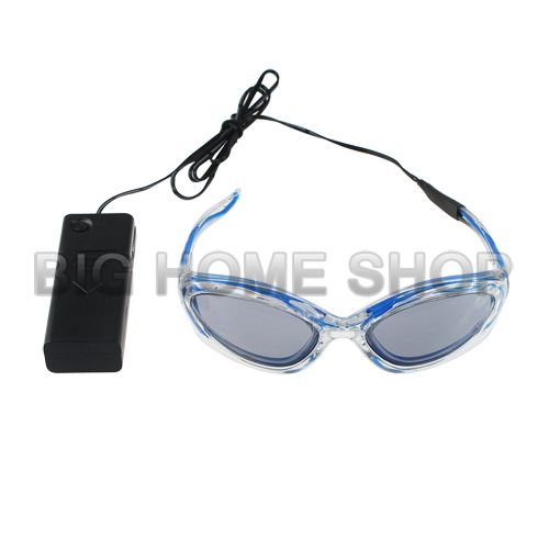   Blue EL Wire LED Flashing Blinking Light Up Sunglasses glasses Glow
