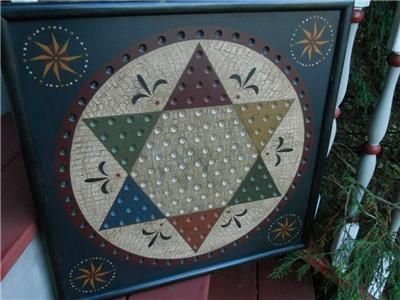 PRIMITIVE CHINESE CHECKER GAME BOARD GAMEBOARD FOLK ART  