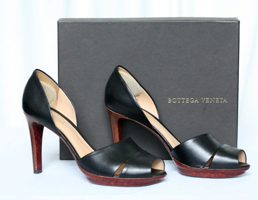 BOTTEGA VENETA Black Open Toe Platform Heel Sandal 9 39  