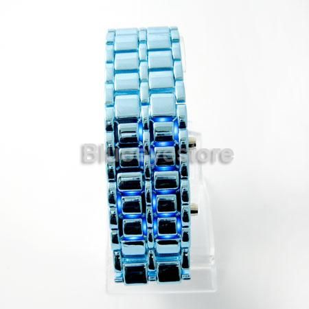   Luxurys Blue Lava Iron Samurai Metal LED Faceless Watch Lady Men Watch