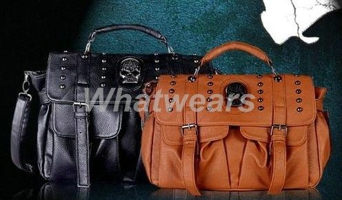   Skull Rivet Shoulder Handbag Pu Leather Hobo Bag School Satchel 10 213