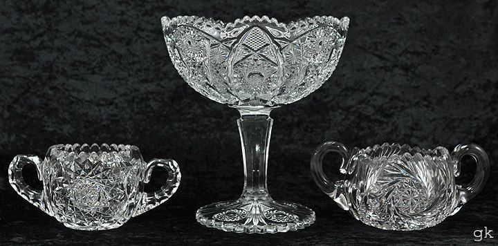 Cut & Pressed Glass Items 2 ABP Sugar Bowls & 1 Compote/Bowl  