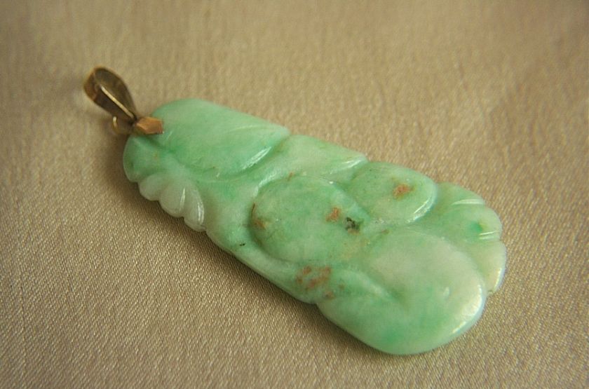 Fabulous Estate 14K Pendant with Antique Carved Jadeite Jade  