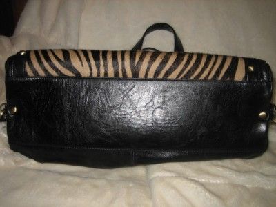 KATE LANDRY BLACK LEATHER & FUR HANDBAG VERY NICE PURSE   