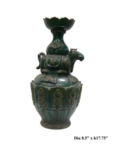 Old Chinese Ceramic Green Glaze Candle Holder s1838  