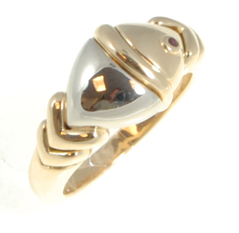 BVLGARI Ring Fish Ruby 18k Yellow White Gold Auth 6sz  