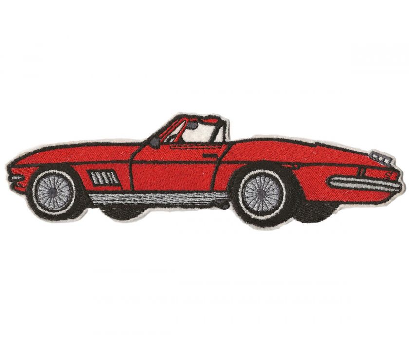 Large Red Old Corvette Stingray Convertible Car Embroidered Iron On 