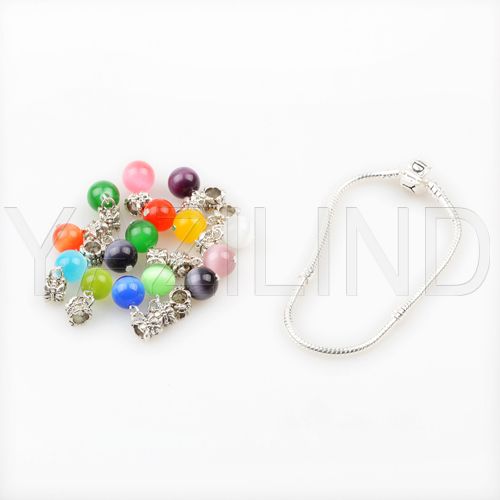   15Colorful Cats Eye Dangle Spacer Bead Snake Chain Bracelet  