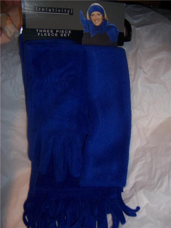 NWT $40 SAKS GLOVE SCARF HEADBAND SET Cobalt Blue  