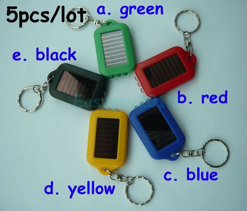   of 5pcs New Mini Solar 3 LED Flashlight Rechargeable Key Chains  