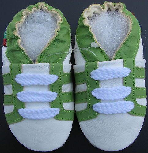 soft sole leather baby shoes sports green white 6 12m S  