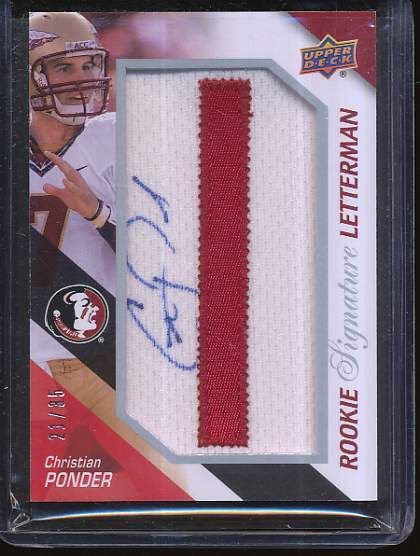 CHRISTIAN PONDER 2011 UPPER DECK LETTER  I  21/35 AUTO AUTOGRAPH 