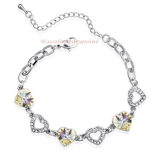 18k White Gold GP use Swarovski Crystal Bracelet _ T23  