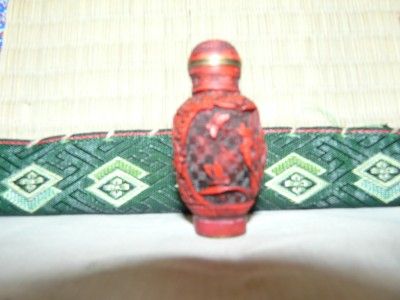 Red Carved Cinnabar Snuff Bottle Round Style  